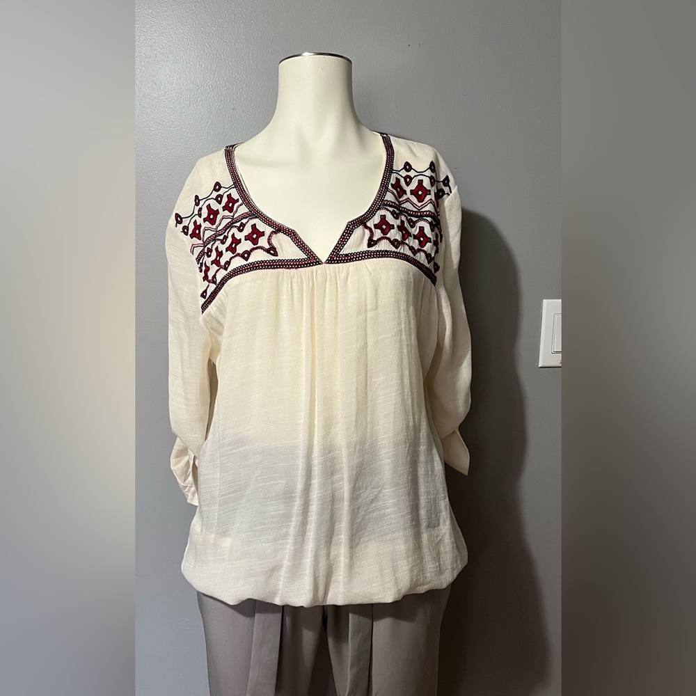 Reitmans Cream Tunic with Red & Black Embroidered Yoke - Picture 1 of 7